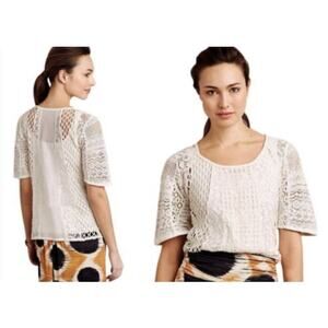 Anthropologie Meadow Rue Women Crochet Blouse Size Small Lace White Cottage Boho